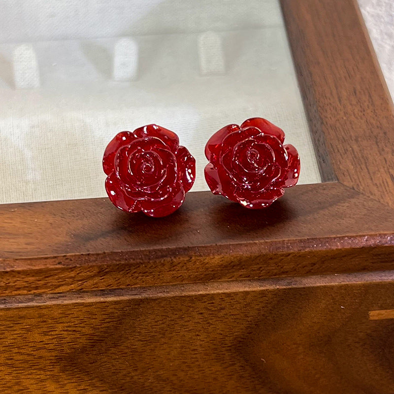 1 Pair Simple Style Rose Synthetic Resin Ear Studs