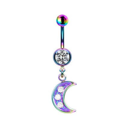 Hip-hop Rock Animal Starry Sky Moon Stainless Steel Alloy White Gold Plated Rhinestones Belly Ring In Bulk