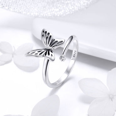 Casual Lady Butterfly Sterling Silver Zircon Open Rings In Bulk