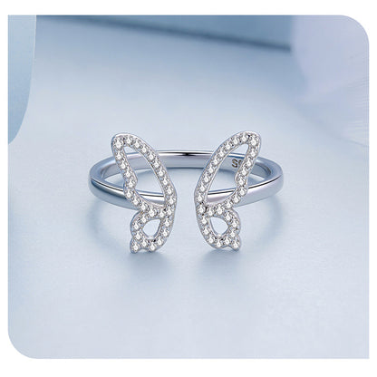 Casual Lady Butterfly Sterling Silver Zircon Open Rings In Bulk