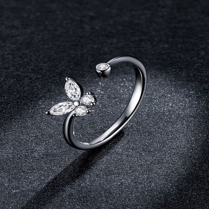 Casual Lady Butterfly Sterling Silver Zircon Open Rings In Bulk