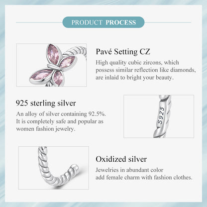 Casual Lady Butterfly Sterling Silver Zircon Open Rings In Bulk