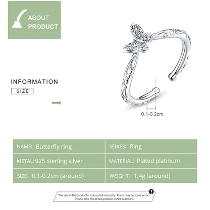 Casual Lady Butterfly Sterling Silver Zircon Open Rings In Bulk