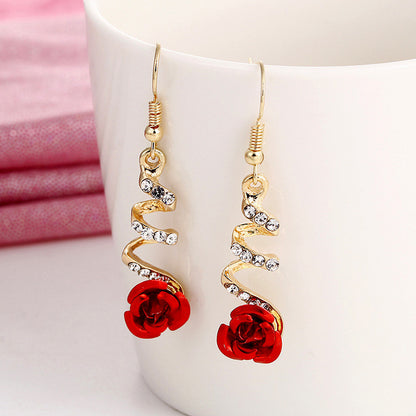 1 Pair Vintage Style Flower Tassel Plating Inlay Alloy Rhinestones Drop Earrings