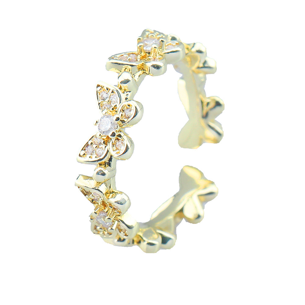 Live Butterfly Open-end Zircon Ring Female Personality Fashion Design Sense Socialite Ornament