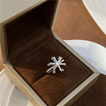 Snowflake Ring Good Luck Comes Rotatable Light Luxury Crystal High-grade Exaggerated Minority Fashion Personalized Index Finger Ring Female