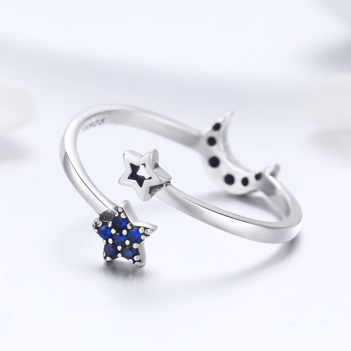 Casual Streetwear Colorful Starry Sky Moon Sterling Silver Zircon Open Rings In Bulk