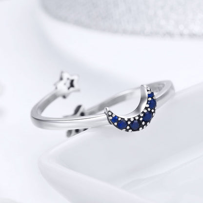 Casual Streetwear Colorful Starry Sky Moon Sterling Silver Zircon Open Rings In Bulk