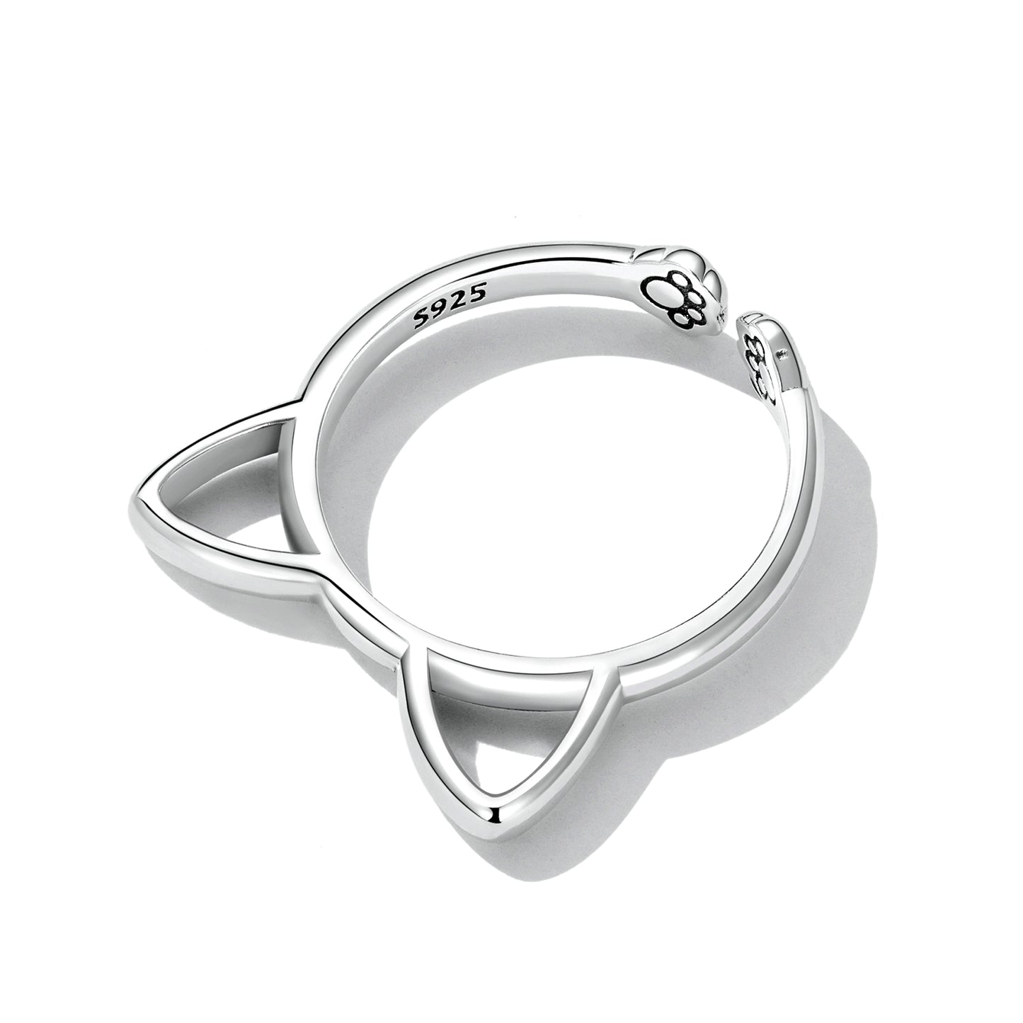 Casual Cute Cat Sterling Silver Inlay Zircon Open Rings