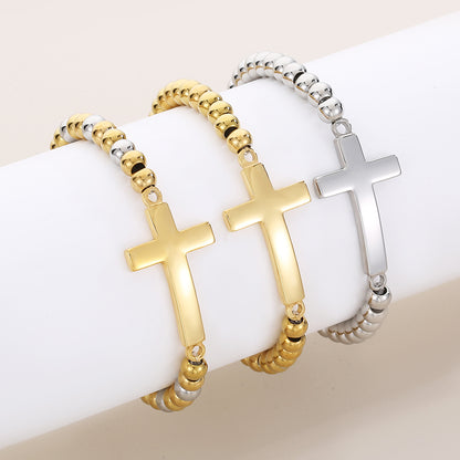 Vintage Style Cross Titanium Steel Plating Inlay Zircon 18k Gold Plated Bracelets