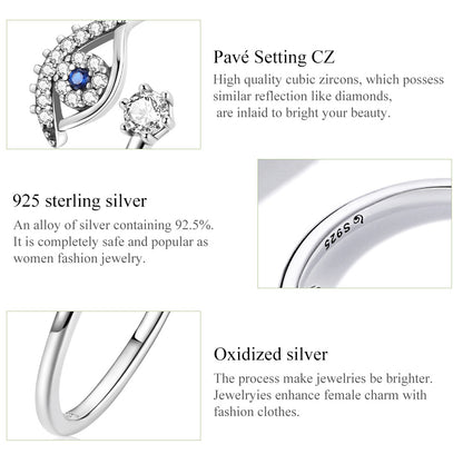 Casual Devil's Eye Sterling Silver Zircon Open Rings In Bulk