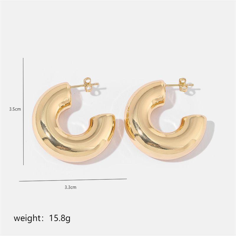 1 Pair Simple Style Solid Color Commute Geometric Semicircle Circle Plating Stainless Steel 18k Gold Plated Earrings