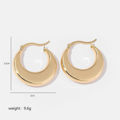 1 Pair Simple Style Solid Color Commute Geometric Semicircle Circle Plating Stainless Steel 18k Gold Plated Earrings