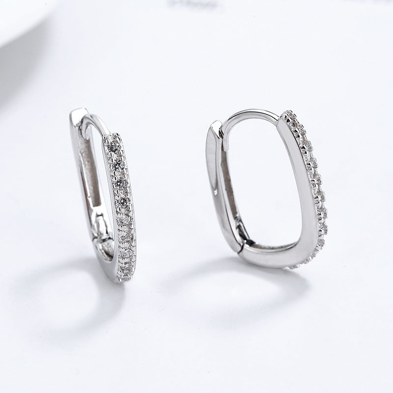 1 Pair Simple Style U Shape Inlay Sterling Silver Zircon Hoop Earrings