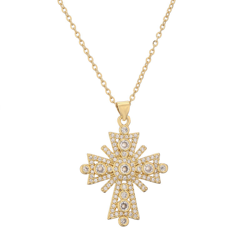 Ig Style Simple Style Cross Copper Plating Inlay Zircon Gold Plated Pendant Necklace