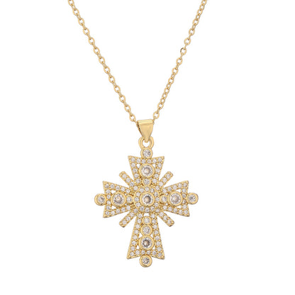 Ig Style Simple Style Cross Copper Plating Inlay Zircon Gold Plated Pendant Necklace