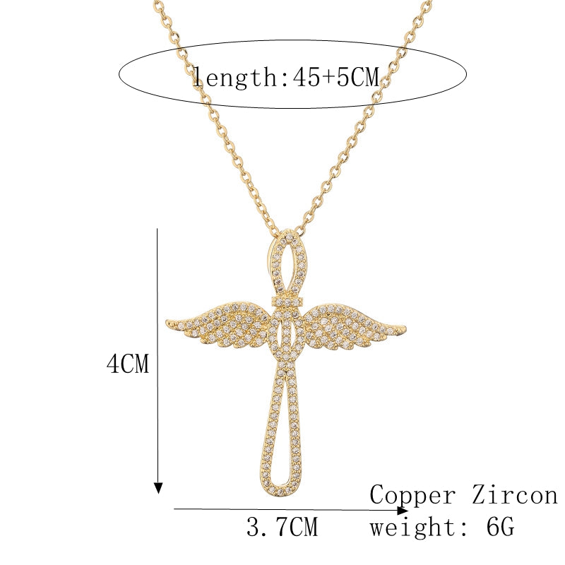 Copper Simple Style Plating Inlay Cross Zircon Pendant Necklace