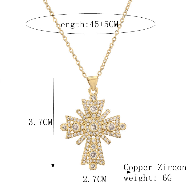 Copper Simple Style Plating Inlay Cross Zircon Pendant Necklace