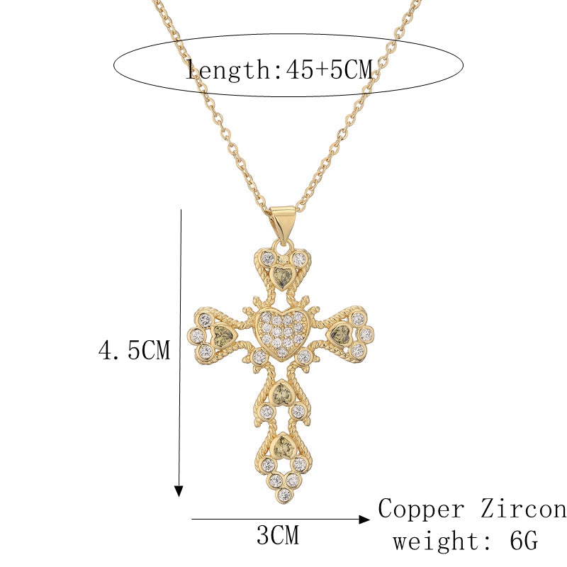 Copper Simple Style Plating Inlay Cross Zircon Pendant Necklace