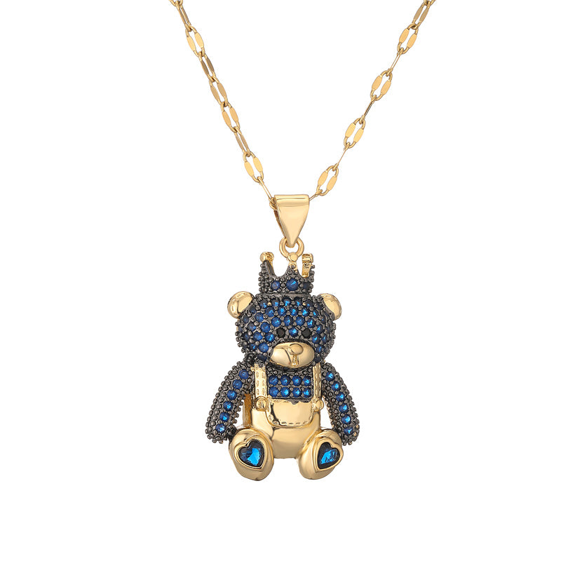 Simple Style Bear Copper Plating Inlay Zircon Gold Plated Pendant Necklace