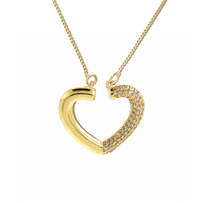 Ig Style Simple Style Heart Shape Copper Plating Inlay Zircon Gold Plated Pendant Necklace