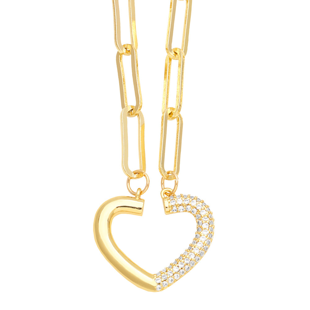 Ig Style Simple Style Heart Shape Copper Plating Inlay Zircon Gold Plated Pendant Necklace