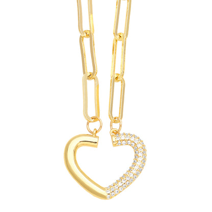 Ig Style Simple Style Heart Shape Copper Plating Inlay Zircon Gold Plated Pendant Necklace