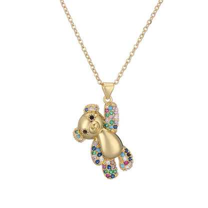 Ig Style Simple Style Little Bear Copper Plating Inlay Zircon Gold Plated Pendant Necklace