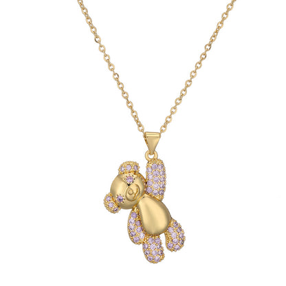 Ig Style Simple Style Little Bear Copper Plating Inlay Zircon Gold Plated Pendant Necklace