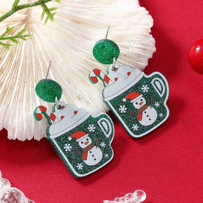 1 Pair Cartoon Style Snowman Painted Arylic Drop Earrings