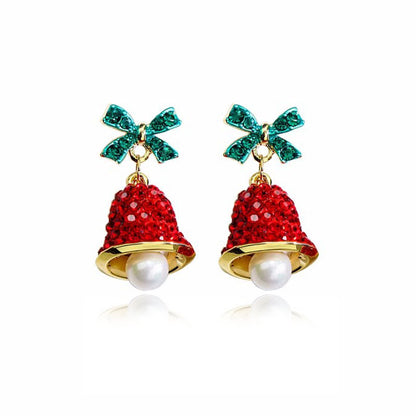 Wholesale Jewelry Cute Bow Knot Bell Alloy Rhinestones Enamel Plating Inlay Drop Earrings