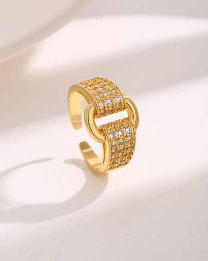 Simple Style Rectangle Copper 18k Gold Plated Zircon Open Rings In Bulk