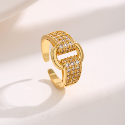 Simple Style Rectangle Copper 18k Gold Plated Zircon Open Rings In Bulk