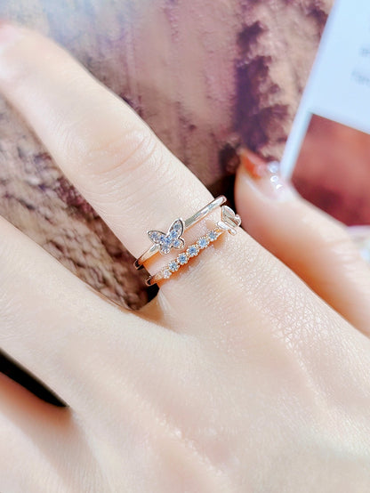 Simple Style Rainbow Zircon Adjustable Opening Ladies Copper Ring