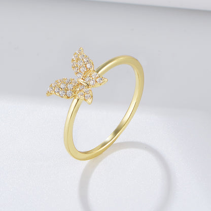 Simple Style Butterfly Sterling Silver Plating Inlay Zircon 14k Gold Plated Rings