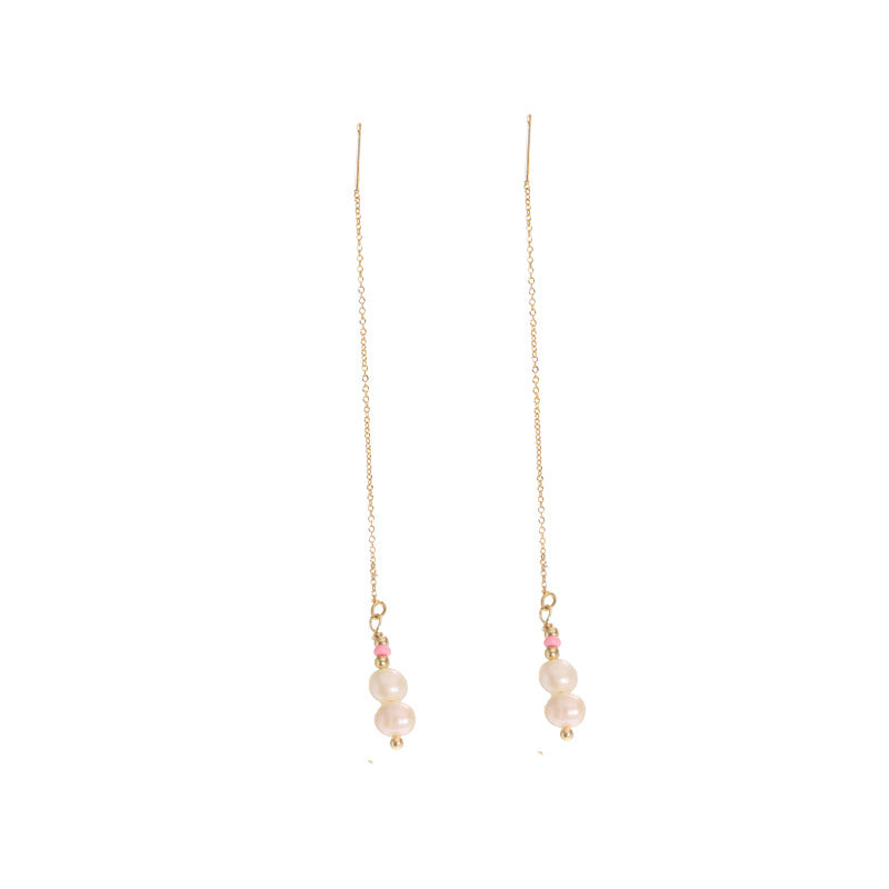 1 Pair Original Design Tassel Plating Freshwater Pearl Sterling Silver 18k Gold Plated Drop Earrings