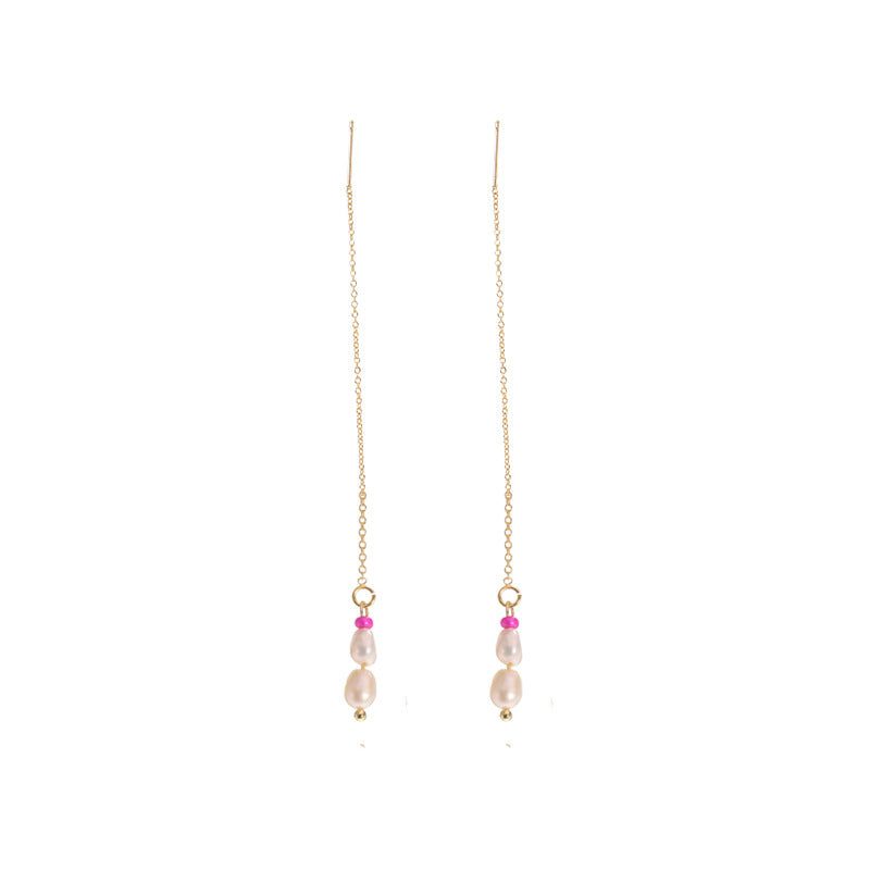 1 Pair Original Design Tassel Plating Freshwater Pearl Sterling Silver 18k Gold Plated Drop Earrings