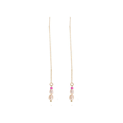 1 Pair Original Design Tassel Plating Freshwater Pearl Sterling Silver 18k Gold Plated Drop Earrings