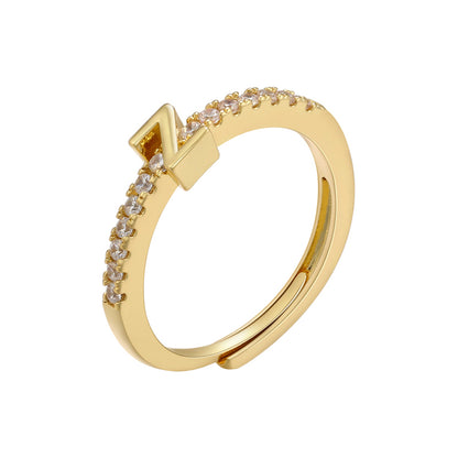 Simple Style Letter Sterling Silver Plating Inlay Zircon Gold Plated Silver Plated Rings