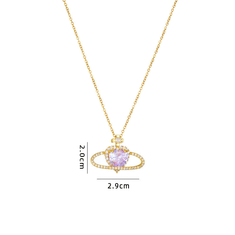 Cute Sweet Heart Shape Copper Plating Inlay Zircon Pendant Necklace