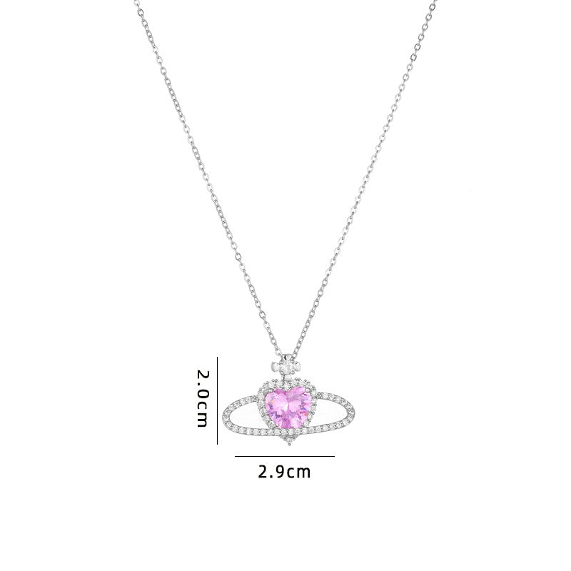 Cute Sweet Heart Shape Copper Plating Inlay Zircon Pendant Necklace