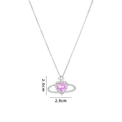 Cute Sweet Heart Shape Copper Plating Inlay Zircon Pendant Necklace