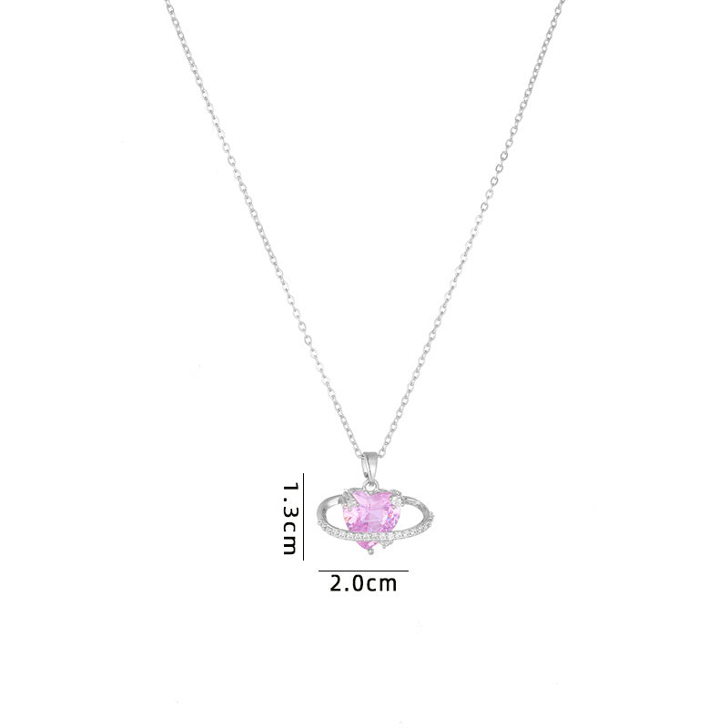 Cute Sweet Heart Shape Copper Plating Inlay Zircon Pendant Necklace