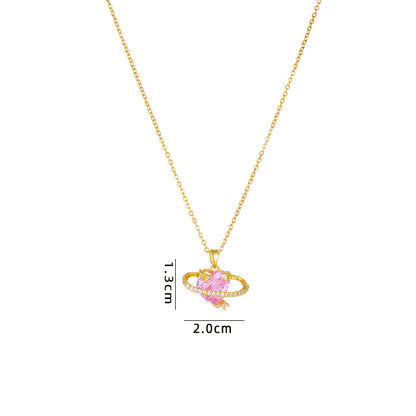 Cute Sweet Heart Shape Copper Plating Inlay Zircon Pendant Necklace