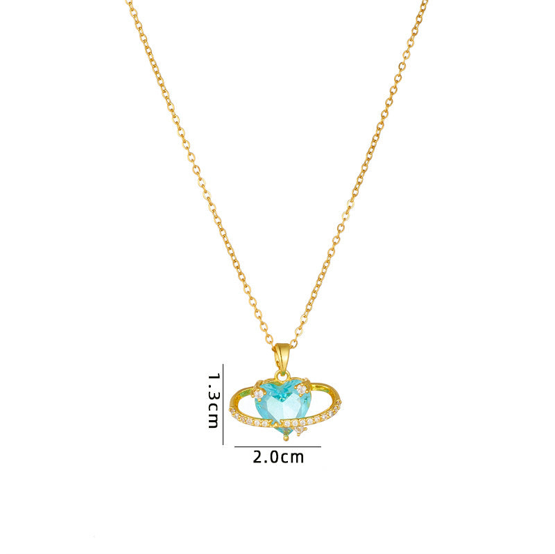 Cute Sweet Heart Shape Copper Plating Inlay Zircon Pendant Necklace