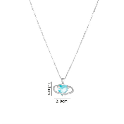 Cute Sweet Heart Shape Copper Plating Inlay Zircon Pendant Necklace