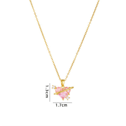 Cute Sweet Heart Shape Copper Plating Inlay Zircon Pendant Necklace