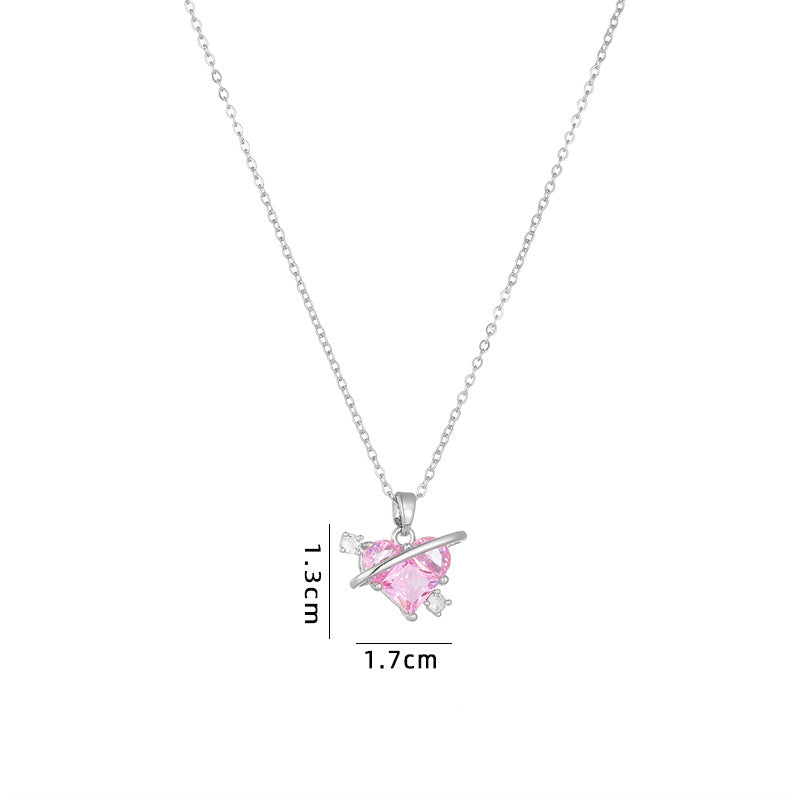 Cute Sweet Heart Shape Copper Plating Inlay Zircon Pendant Necklace