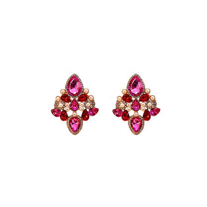 Wholesale Jewelry Vintage Style Round Water Droplets Rhombus Alloy Rhinestones Inlay Drop Earrings