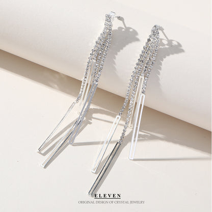 Wholesale Jewelry Elegant Classic Style Shiny Water Droplets Tassel Butterfly Rhinestone Alloy Rhinestones Tassel Chain Drop Earrings